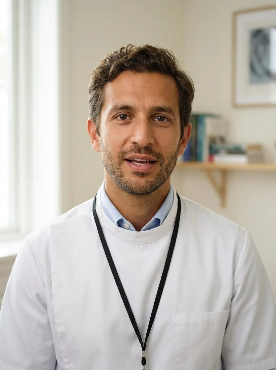A clinician on a video call