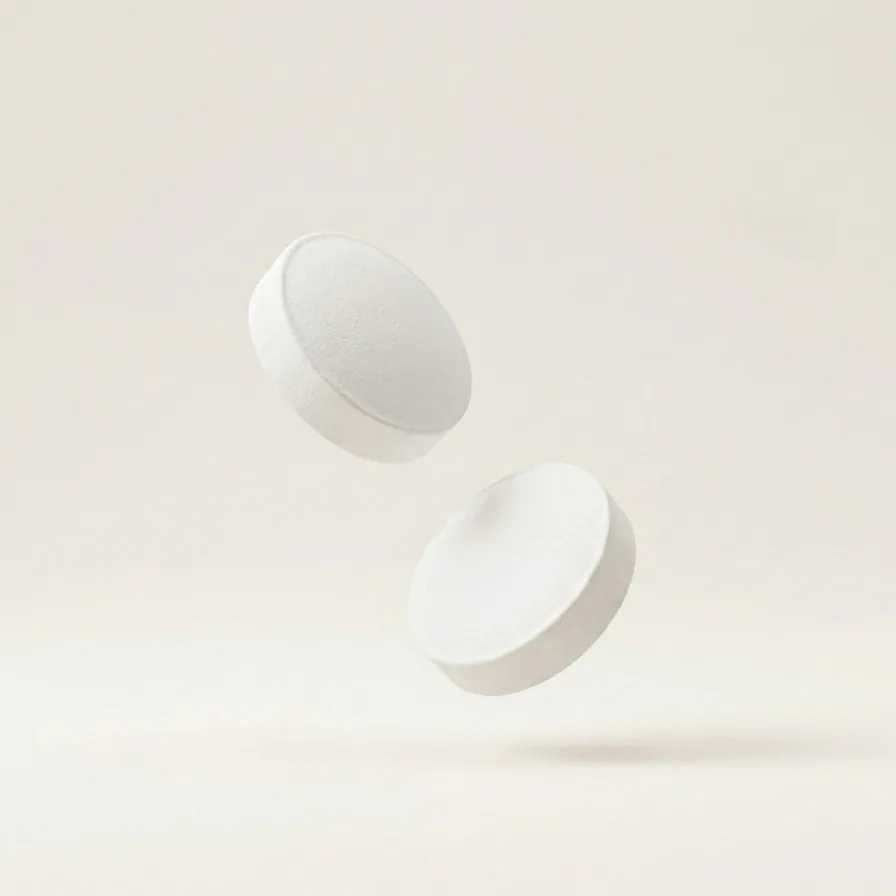 Two Wegovy tablets on a soft neutral background